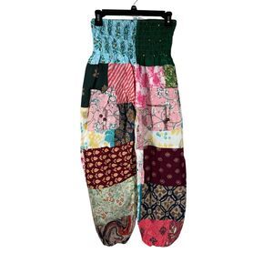 Ashley Taylor Womens Patchwork Boho Hippie Pants OS Festival Balloon Leg Cottage